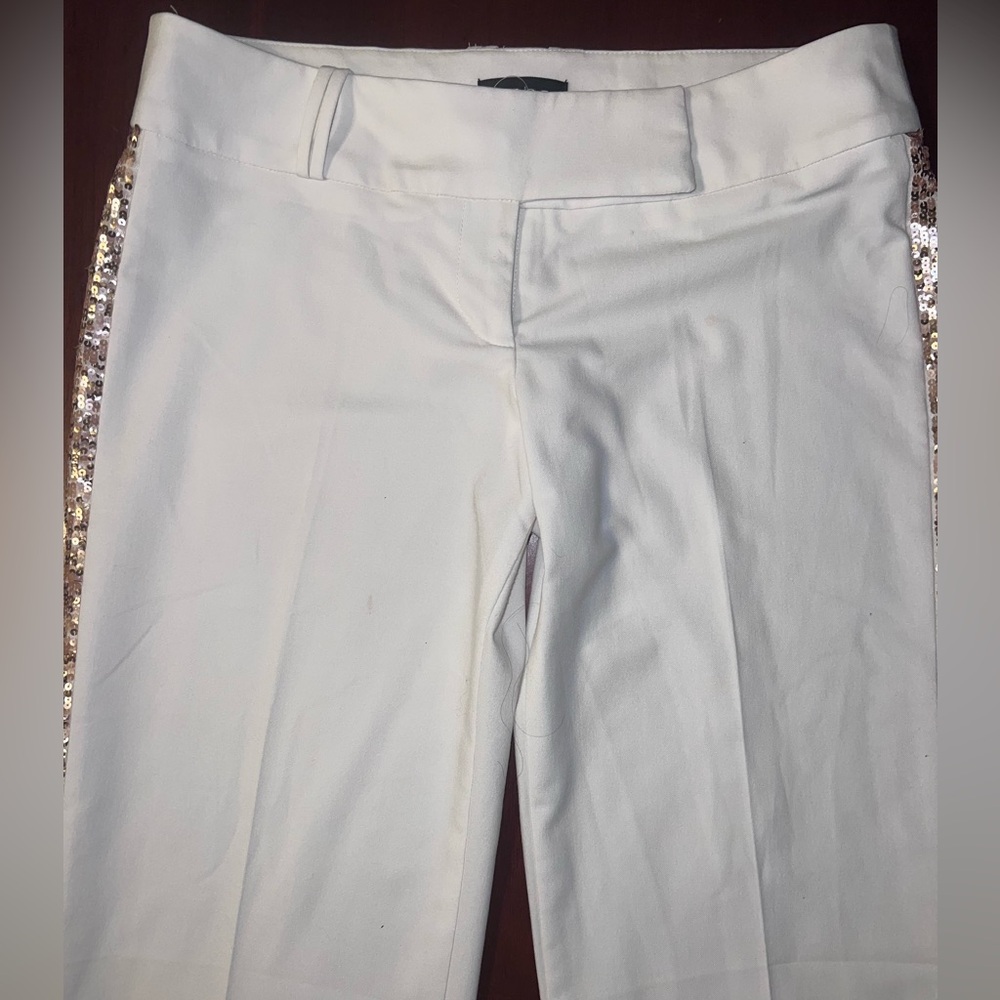 Bebe Ivory Wide-Leg Sequin Side Stripe Pants (vintage) - Picture 14 of 14